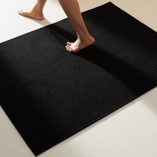 TYUU Black Large Bathroom Rugs Non Slip Washable Bath Rugs Super Absorbent Bathroom Rug Thin Quick Dry Low Pile Bath Mats, Black 36''x60'' by TYUU