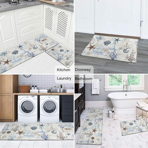 Nautical Kitchen Rug Set of 2,Ocean Themed Kitchen Decor Vintage Beach Kitchen Mat Non-Slip Washable, Farmhouse Kitchen Decor Anti Fatigue Floor Mat for Kitchen Laundry Room,17x30+17x47 Inch - Image 7