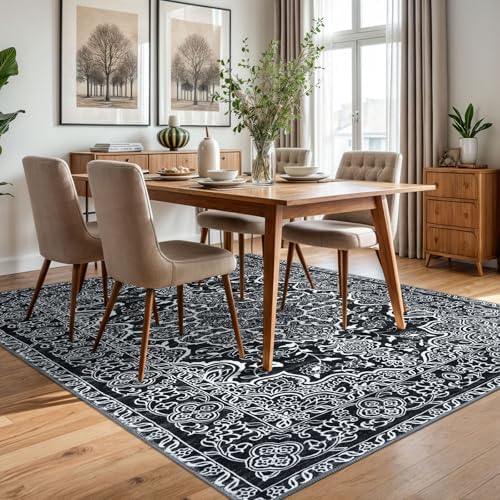 KUTA Vintage Area Rug 5x7 Black Farmhouse Washable Rugs for Living Room - Image 3