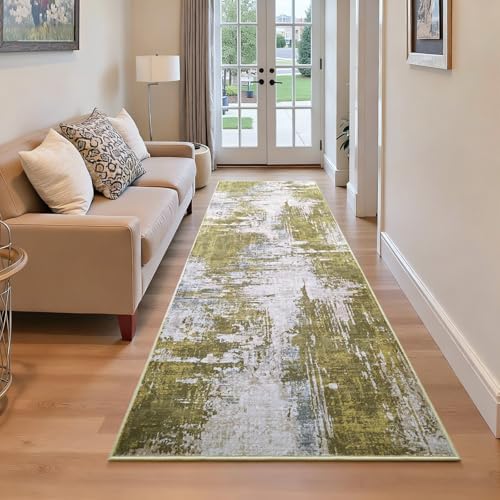 2x6 Sage Green Rug Runners for Hallways Kitchen Runner Rug Non Slip Washable Long Runner Rugs with Rubber Backing Soft Abstract Carpet Runner for Hallways, Kitchen, Bathroom, Entryway by OmpaaHomeDecor