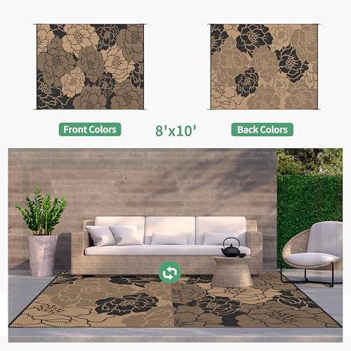 GENIMO Outdoor Rug, Waterproof Plastic Rugs for Patio, 8'x10' Raven Brown - Image 2