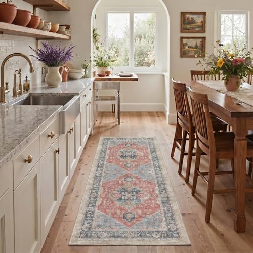 GENIMO 2.5x8 Outdoor Runner Rug, Washable for Patio, Distressed Red - Image 6