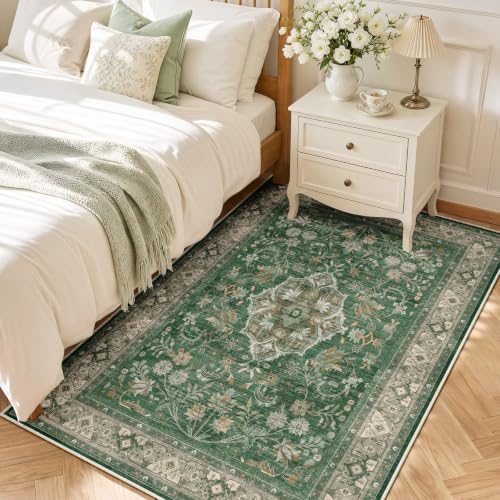 SameBed 5x7 Area Rug Living Room, Vintage Washable Carpet Green - Image 2