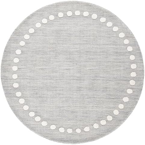 SAFAVIEH Kids Collection 5' Round Grey SFK802F Handmade Polka Dot Border Wool Area Rug - Image 3
