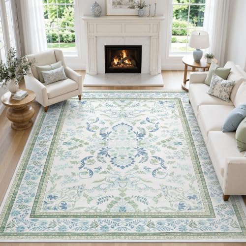 DCX Blue and Green Washable 9x12 Area Rug by DCXWashableRug