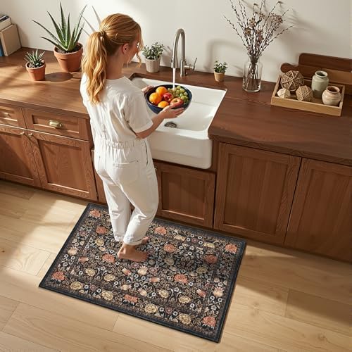 GarveeHome Dark Brown Floral Washable 2x3 Rug for Entryway Small Door Mat - Image 2