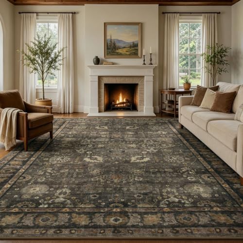 8x10 Brown Area Rugs for Living Room, Washable Non-Slip Soft Rug by Carpelux