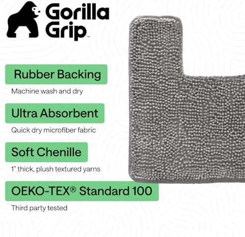 GORILLA GRIP Bathroom Area Rug Sets 2 Piece, Soft Chenille, 30x20 Gray - Image 3