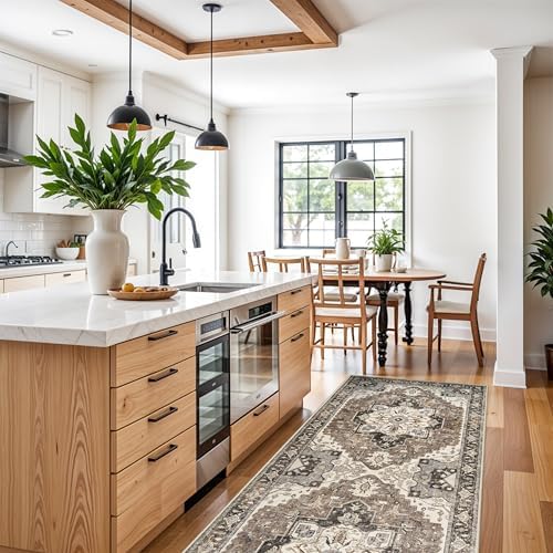 Washable Kitchen Runner Rug 4x12 - Low Pile Soft Rugs for Hallway Entryway Wide Vintage Stain Resistant Carpet with Non-Slip Rubber Backing Thin Indoor Floor Mat for Living Room Bedroom (Beige,4x12) - Image 5