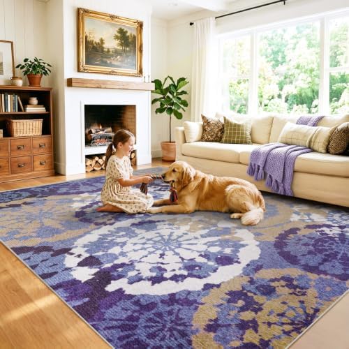 Boho Modern 6x9 Area Rug, Washable Non-Slip Low-Pile Abstract Rugs - Image 6
