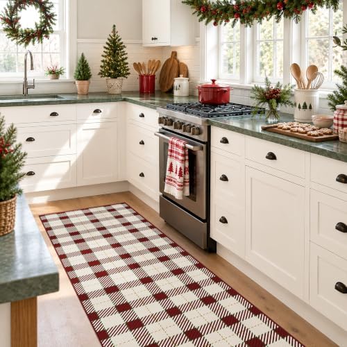 JTJ Easy Jute 2x6 Runner Rug for Hallway, Red & White Plaid, Washable - Image 3