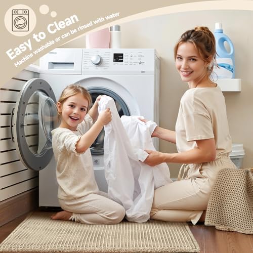 TYUU Waffle Bath Mat, Boho Bathroom Rugs Non Slip, 48x24 Pale Beige - Image 5