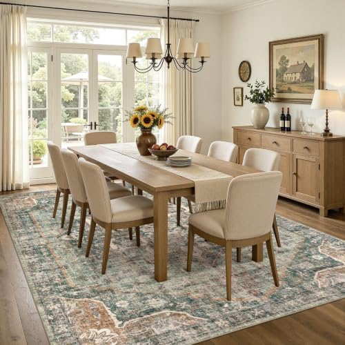 UERMEI 6x8 Area Rug for Living Room Washable Vintage Non Slip Green Carpet - Image 3