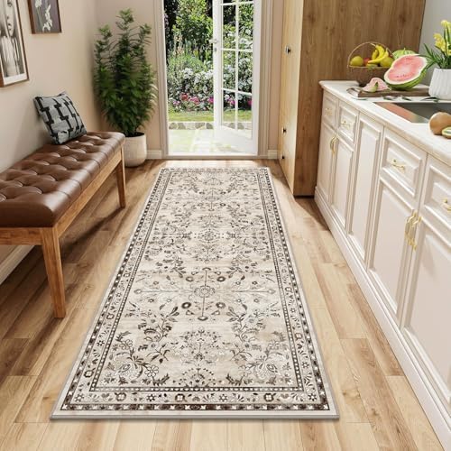 Yamaziot 2x5 Washable Hallway Runner Rug Non Slip Floral Carpet, Brown by Yamaziot
