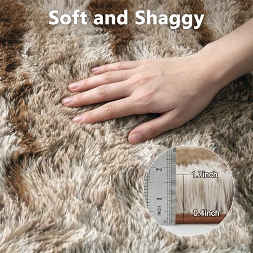 8x10 Extra Large Fluffy Area Rugs Non-Slip for Living Room Tie-Dyed Khaki - Image 6
