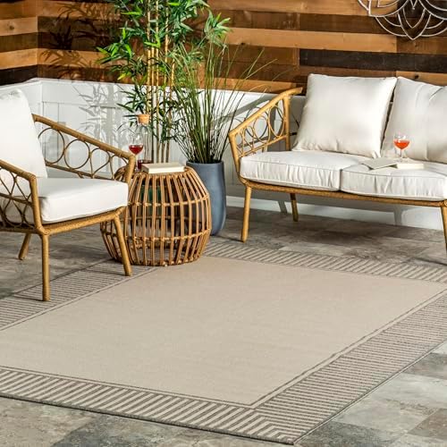 nuLOOM Asha Light Grey Bordered Indoor/Outdoor Area Rug, 4' x 6' by nuLOOM