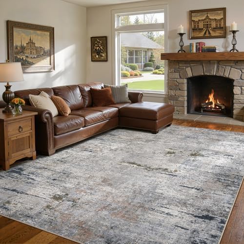 DMOYEST Area Rug Living Room Rugs - 7x9 Washable Large Soft Indoor Neutral Modern Abstract Low Pile Rug Carpet for Bedroom Dining Room Farmhouse Home Office - Blue/Grey/Brown by DMOYEST