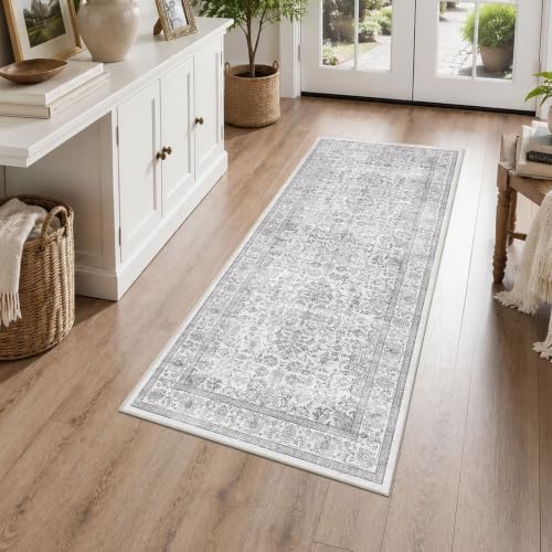 2x5 Washable Kitchen Runner Rug Non-Slip Vintage Gray Throw Carpet - Image 4
