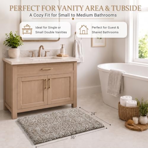 Yimobra Bathroom Rugs Non Slip Washable 36x24, Plush Bath Mat, Brown&White - Image 2