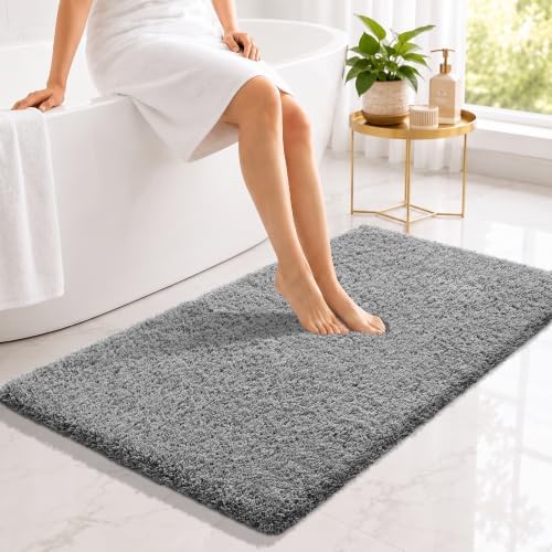Yimobra Long Bathroom Rug 44x24, Non Slip Washable Fluffy Bath Mat, Gray by Yimobra