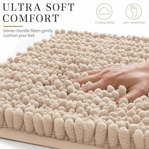 Yimobra Bathroom Rugs Non Slip Washable - Ultra Soft Absorbent Chenille Bath Mat, Quick Dry Shaggy Floor Carpet for Tub Shower, Light Brown Home Decor Accessories, 24x17 Inch - Image 4