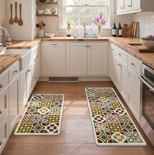 GENIMO Anti Fatigue Kitchen Mats for Floor 2PCS, Standing Rugs, Light Green - Image 6
