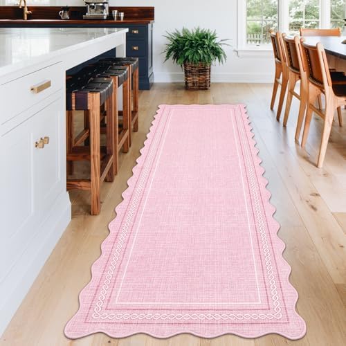 GarveeHome Scalloped Washable Runner Rug 2x10 Kitchen Runner Non Slip, Pink - Image 3