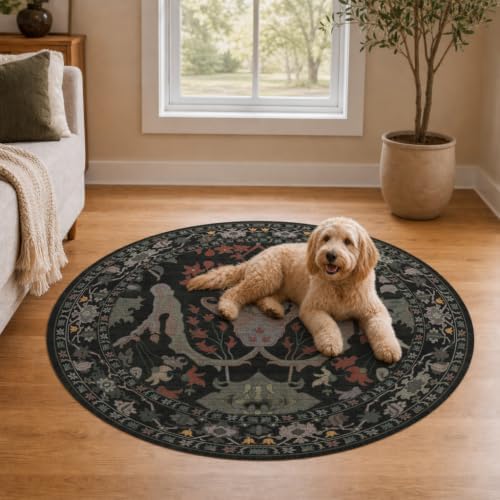 Area Rug for Living Room 5 Round Washable Floral Rug - Image 5