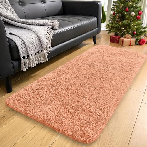 OLANLY 2x5 Machine Washable Runner Rugs for Hallway, Soft Fluffy Shaggy Bedside Rugs for Bedroom, Living Room, Indoor Floor Carpet for Kids Girls and Boys, Home Decor Aesthetic, Muted Orange - Image 3