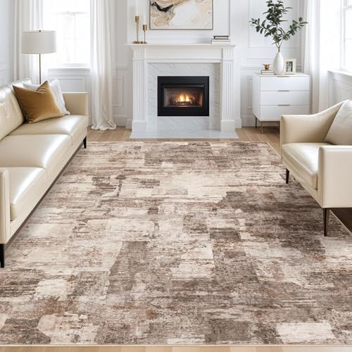 kakania Abstract 11x14 Area Rugs for Living Room: Washable Rugs Brown by kakania