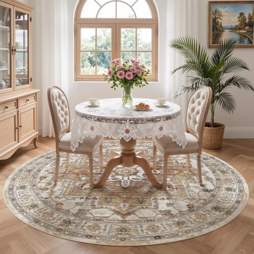 Madane Washable 6ft Circle Round Rug, 6x6 Circular Area Rugs, Turmeric/Grey - Image 4