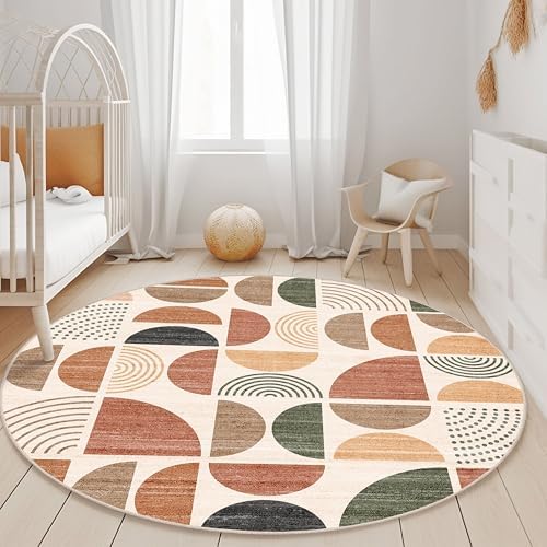 MUJOO Round Rugs 5ft,Circle Area Rug Washable Non Slip Modern Abstract Boho - Image 2