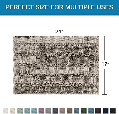 H.VERSAILTEX Bathroom Rugs Bath Rugs for Bathroom Non Slip Bath Mats Extra Thick Chenille Striped Rug 17" x 24" Absorbent Soft Shaggy Washable Dry Fast Bath Mats for Bath Room Floor - Taupe - Image 2