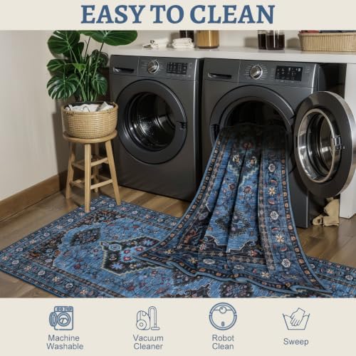 Tangsoo Blue 2x6 Washable Runner Rug for Hallways, Boho Non Slip Runner Rug - Image 4