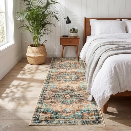 GarveeHome Washable Rug Runner 2x8 Vintage Runners for Hallways Green&Brown - Image 2