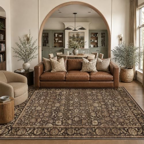 Washable 6x9 Bedroom Non-Slip Area Rug Vintage Brown Large Carpet by HOME