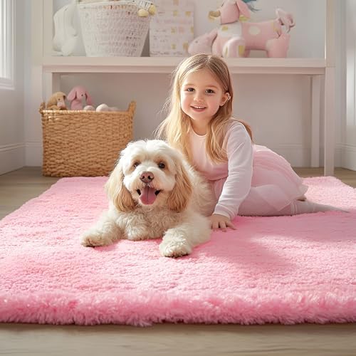 OLANLY 2x8 Machine Washable Runner Rugs for Hallway, Soft Fluffy Shaggy Bedside Rugs for Bedroom, Living Room, Indoor Floor Carpet for Kids Girls and Boys, Nursery Rooms, Home Decor Aesthetic, Pink - Image 3