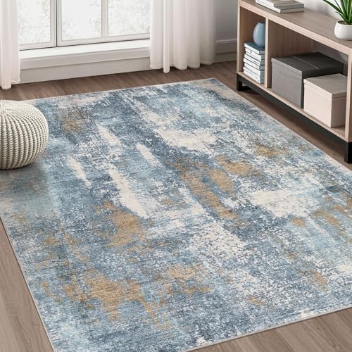 DMOYEST Area Rug Living Room Rugs - 6x9 Washable Soft Indoor Neutral Modern Abstract Low Pile Rug Carpet for Bedroom Dining Room Farmhouse Home Office - Blue Brown by DMOYEST