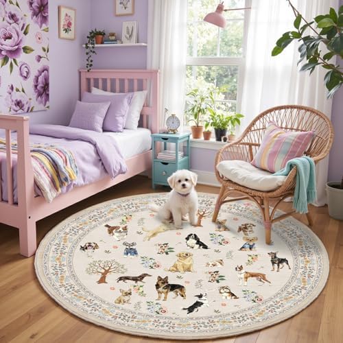 Beige 4Ft Round Area Rug for Living Room Bedroom - Image 2