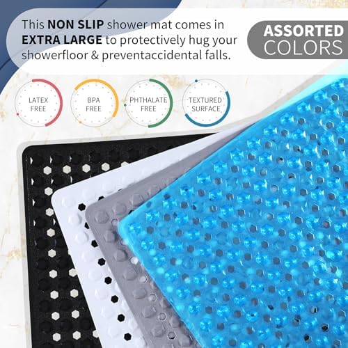 Yimobra Square Shower Floor Mat Non Slip, 21"X21" Machine Washable Bath Tub Mat, Soft on Feet, Bathmat with Drain Holes and Suction Cups, Fast Draining, Black - Image 6