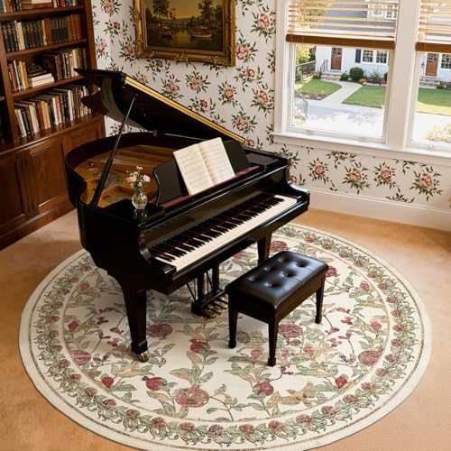 jinchan 8ft Round Rug Floral Vintage Washable Area Rug, Red/Green - Image 2