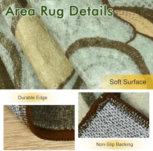 8x10 Ft Floral Area Rugs for Living Room, Thin Soft Washable Carpet Green - Image 4