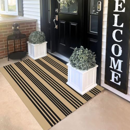 KILOCOCO Striped Rug 3x5 ft Washable Woven Front Door Rug, Brown and Black by Kilococo