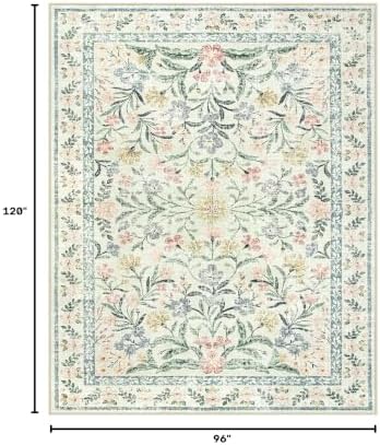 Wonnitar Boho Washable Rug 8x10, Large Area Rug for Living Room, Soft Floral Carpet for Bedroom Non Slip, 8 x 10 Indoor Beige Carpets for Nursery Dining Room Apartment Office Decor - Image 2