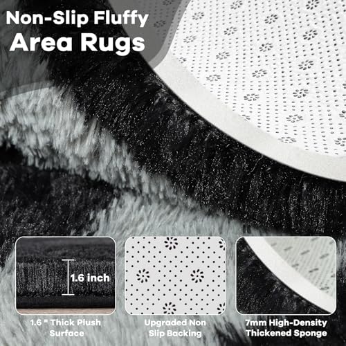 4x6 Black and Grey Fluffy Soft Area Rug Non-Slip for Bedroom Living Room - Image 4