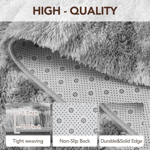 4x6 Non-Slip Fluffy Area Rugs For Living Room (Tie-dye Striped Grey) - Image 4