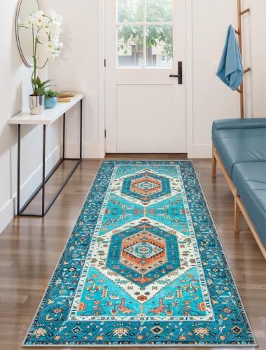 SERISSA 3x7 Washable Non Slip Boho Runner Rug for Hallway，Blue - Image 5