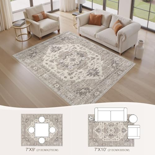 EIEIHOUSE 7x9 Area Rug Washable Vintage Rugs for Living Room Brown/Beige - Image 7