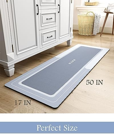 MontVoo-Bath Mat Rug Runner Long Bathroom Mat Non Slip Super Absorbent Stain Resistant Quick Dry Thin Bathroom Rug Fit Under Door-Bath Mats for Bathroom Floor Bathtub Vanity-Bathmat 17"x50" Blue - Image 2