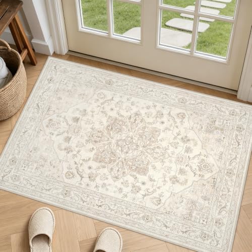 Washable Area Rugs 2x5: Living Room Bedroom Carpet Beige White by Luxturiy